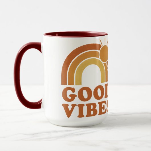 Retro Rainbow Good Vibes Ceramic Mug Mok (Links)