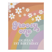 Retro Rainbow Groovy 1 1e verjaardag Perfect Poster (Voorkant)