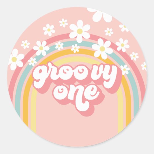 Retro Rainbow Groovy 1 1e verjaardag Ronde Sticker (Voorkant)