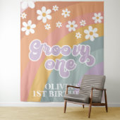 Retro Rainbow Groovy 1 1e verjaardag Wandkleed (In situ)