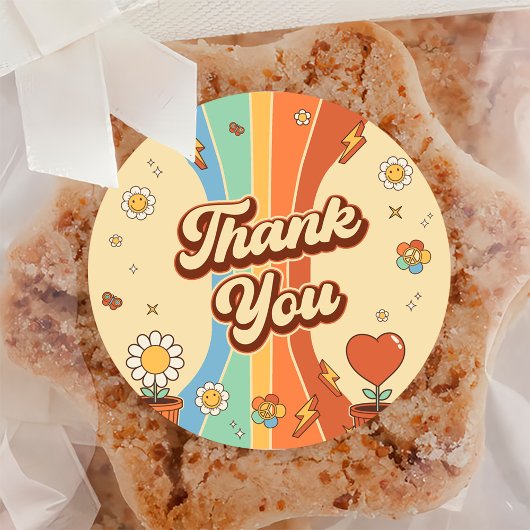 Retro Rainbow Groovy 6e Verjaardagsfeest Ronde Sticker