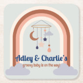 Retro Rainbow Groovy Baby Gender Neutral Shower Kartonnen Onderzetters (Voorkant)