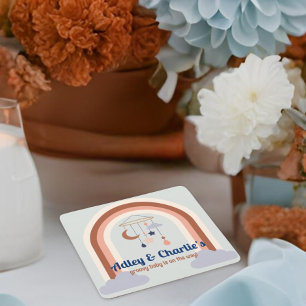 Retro Rainbow Groovy Baby Gender Neutral Shower Kartonnen Onderzetters