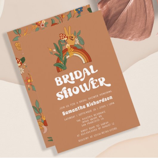 Retro Rainbow Groovy bruids douche uitnodiging