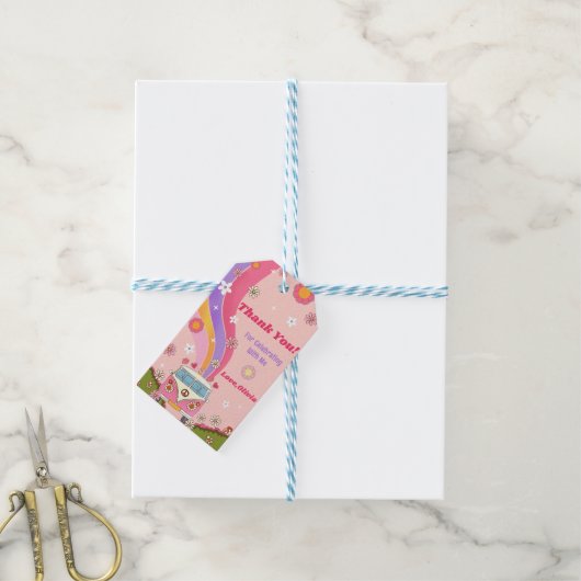 Retro Rainbow Groovy Dank u Cadeau Labels Cadeaulabel (Met Touw)