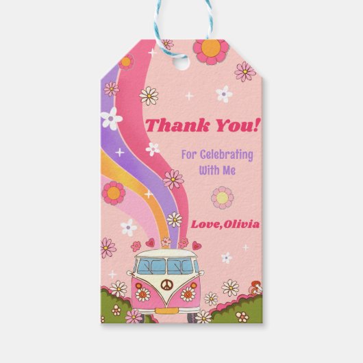 Retro Rainbow Groovy Dank u Cadeau Labels Cadeaulabel (Voorkant)