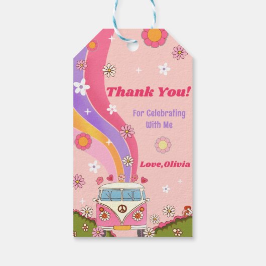 Retro Rainbow Groovy Dank u Cadeau Labels Cadeaulabel (Achterkant)