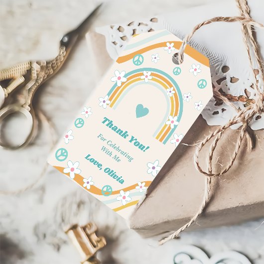 Retro Rainbow Groovy dank u geschenk Cadeaulabel