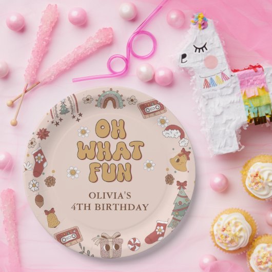 Retro Rainbow Groovy Kerstmis Verjaardagsfeest Papieren Bordje (Feest)