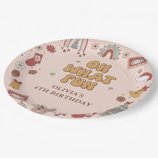 Retro Rainbow Groovy Kerstmis Verjaardagsfeest Papieren Bordje (Gekanteld)