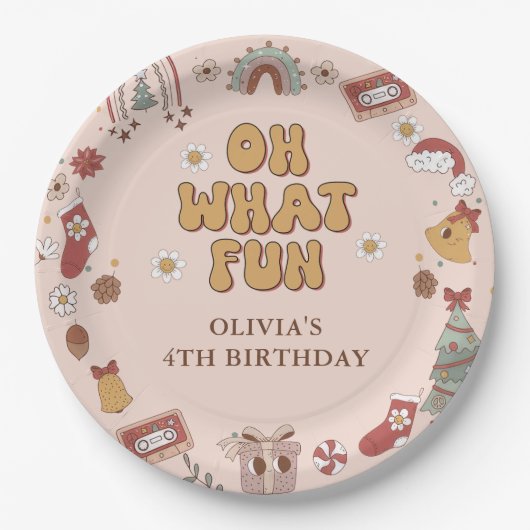 Retro Rainbow Groovy Kerstmis Verjaardagsfeest Papieren Bordje (Voorkant)