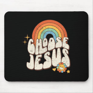 Retro Rainbow Groovy Kies Jesus Christelijk Religi Muismat