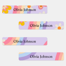 Retro Rainbow groovy Kinder waterdichte naamlabels