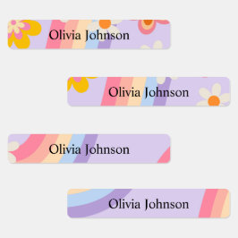 Retro Rainbow groovy Kinder waterdichte naamlabels Labels