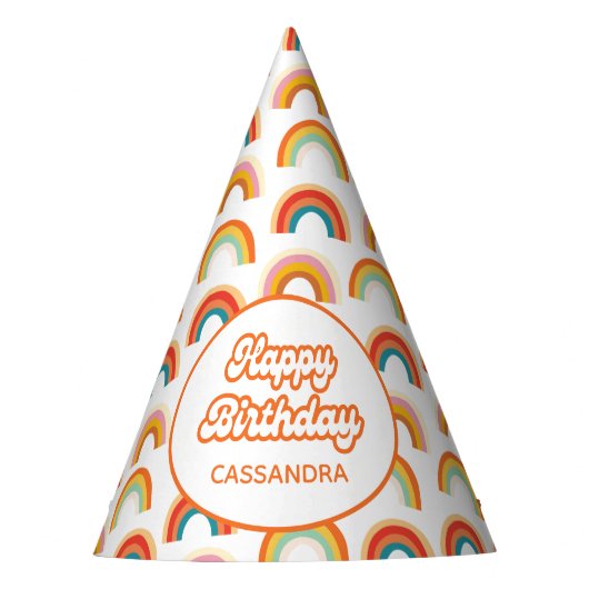 Retro Rainbow Groovy Kleurrijke Party Pet Feesthoedjes (Voorkant)