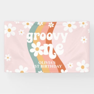 Retro Rainbow Groovy One Daisy 1st Spandoek