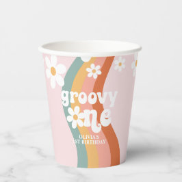 Retro Rainbow Groovy One Daisy Papieren Bekers