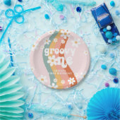 Retro Rainbow Groovy One Daisy Papieren Bordje (Feest)