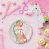 Retro Rainbow Groovy One Daisy Papieren Bordje (Feest)