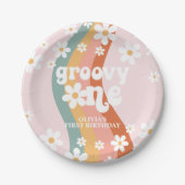 Retro Rainbow Groovy One Daisy Papieren Bordje (Voorkant)