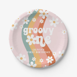 Retro Rainbow Groovy One Daisy Papieren Bordje