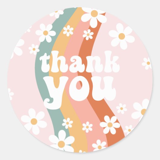 Retro Rainbow Groovy One Daisy Ronde Sticker (Voorkant)