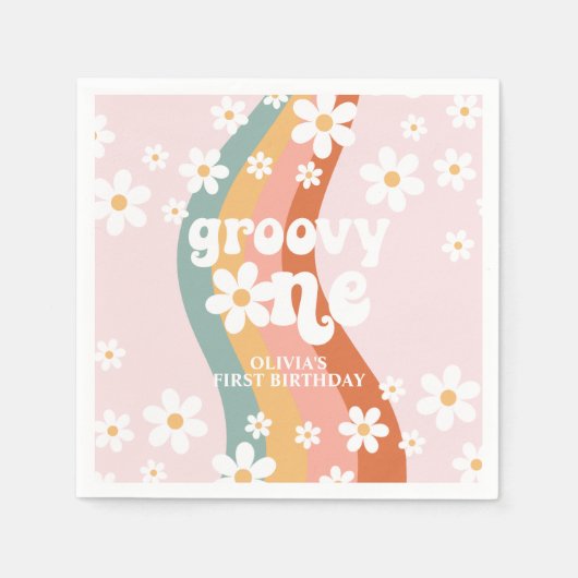 Retro Rainbow Groovy One Daisy Servet (Voorkant)