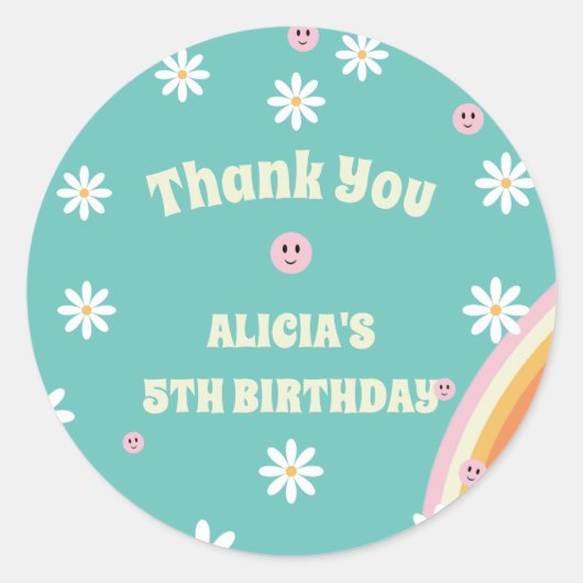 Retro Rainbow Groovy Vibe Verjaardag Ronde Sticker (Voorkant)