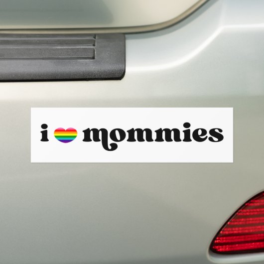 Retro Rainbow Heart I Love My Mommies Queer Moms Bumpersticker (Op auto)