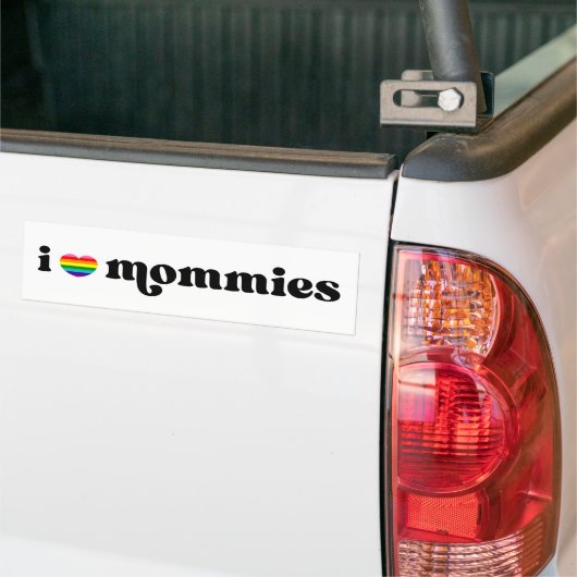 Retro Rainbow Heart I Love My Mommies Queer Moms Bumpersticker (Op Truck)