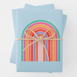 Retro Rainbow kleurig blauw Inpakpapier Vel