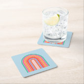Retro Rainbow kleurig blauw Kartonnen Onderzetters (Insitu)