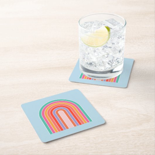 Retro Rainbow kleurig blauw Kartonnen Onderzetters (Insitu)