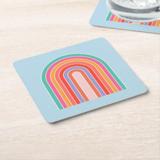 Retro Rainbow kleurig blauw Kartonnen Onderzetters (Schuin)