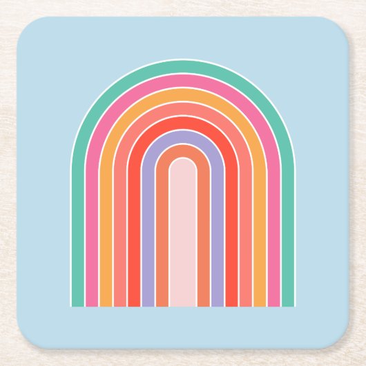 Retro Rainbow kleurig blauw Kartonnen Onderzetters (Voorkant)