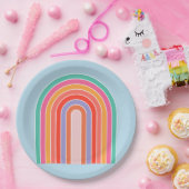 Retro Rainbow kleurig blauw Papieren Bordje (Feest)