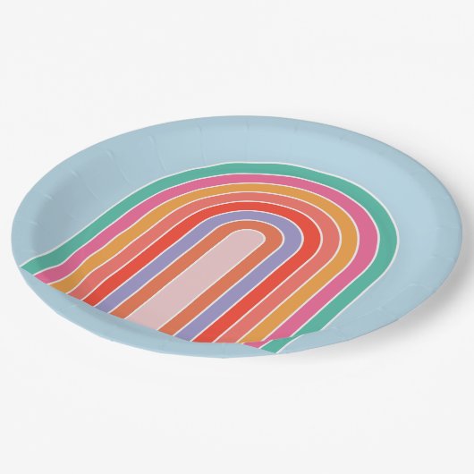 Retro Rainbow kleurig blauw Papieren Bordje (Gekanteld)