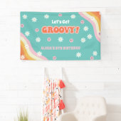 Retro Rainbow Laten we Groovy Verjaardag halen Spandoek (Insitu)