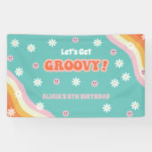 Retro Rainbow Laten we Groovy Verjaardag halen Spandoek (Horizontaal)