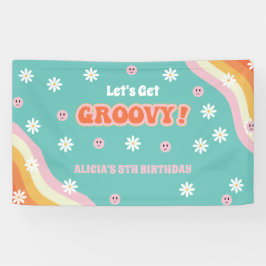Retro Rainbow Laten we Groovy Verjaardag halen Spandoek