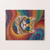 Retro Rainbow LGBTQ+ Cool Gay Cat Puzzel Legpuzzel (Horizontaal)