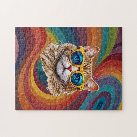 Retro Rainbow LGBTQ+ Cool Gay Cat Puzzel Legpuzzel (Horizontaal)