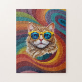 Retro Rainbow LGBTQ+ Cool Gay Cat Puzzel Legpuzzel (Verticaal)