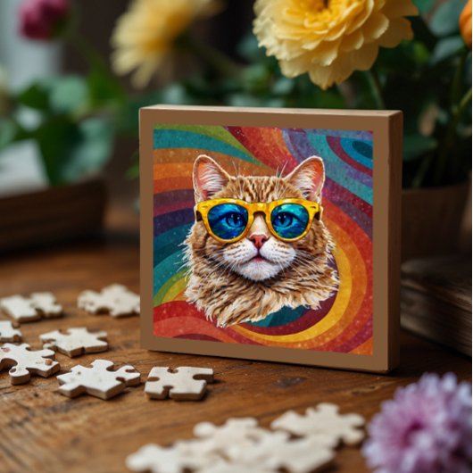 Retro Rainbow LGBTQ+ Cool Gay Cat Puzzel Legpuzzel