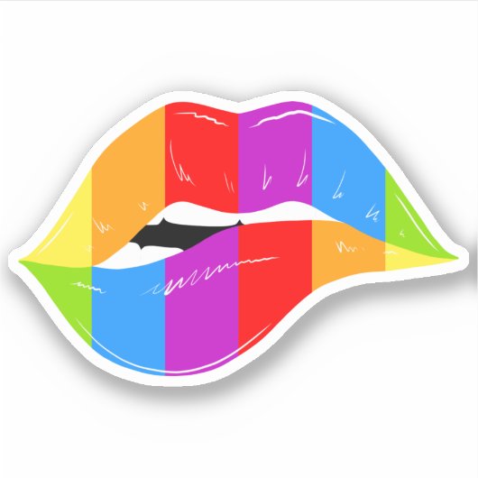 Retro Rainbow Lips Pride Kiss Cut Sticker (Voorkant)