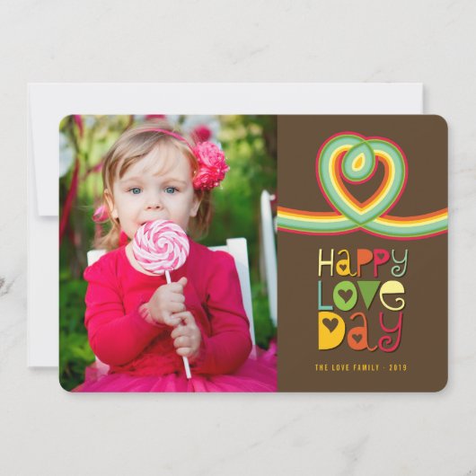 Retro Rainbow Loop Happy Love Day Valentijn Foto Feestdagenkaart (Voorkant)