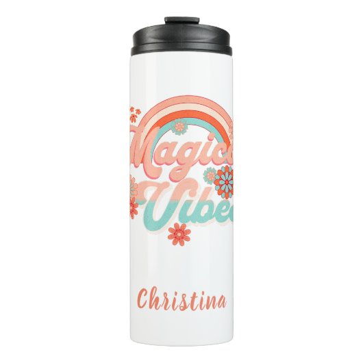 Retro Rainbow magische Vibes Thermosbeker (Voorkant)