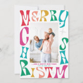 Retro Rainbow Merry Kerstmis 1 Foto Holiday Kaart (Voorkant)