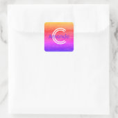 Retro Rainbow Monogram Initiaal & Name Envelope Vierkante Sticker (Tas)
