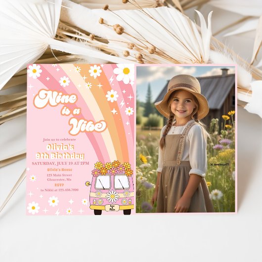 Retro Rainbow Nine is een Vibe Groovy 9e verjaarda Kaart